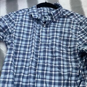 Vineyard Vines Men's XS Navy and Light Blue Plaid Shirt